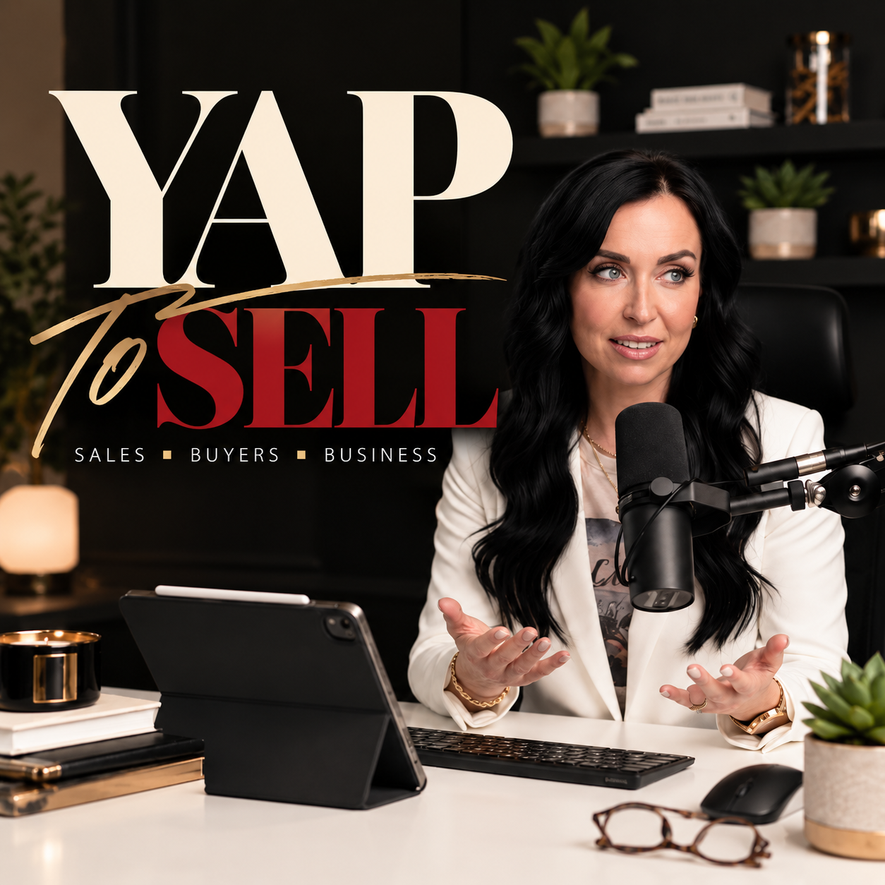 Yap to Sell — podcast cover art with Madison in her studio